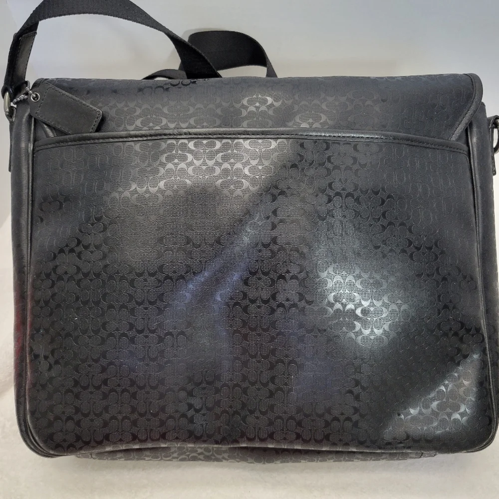Coach Heritage Signature Black PVC & Leather Messenger Laptop Bag Orig Hangtag